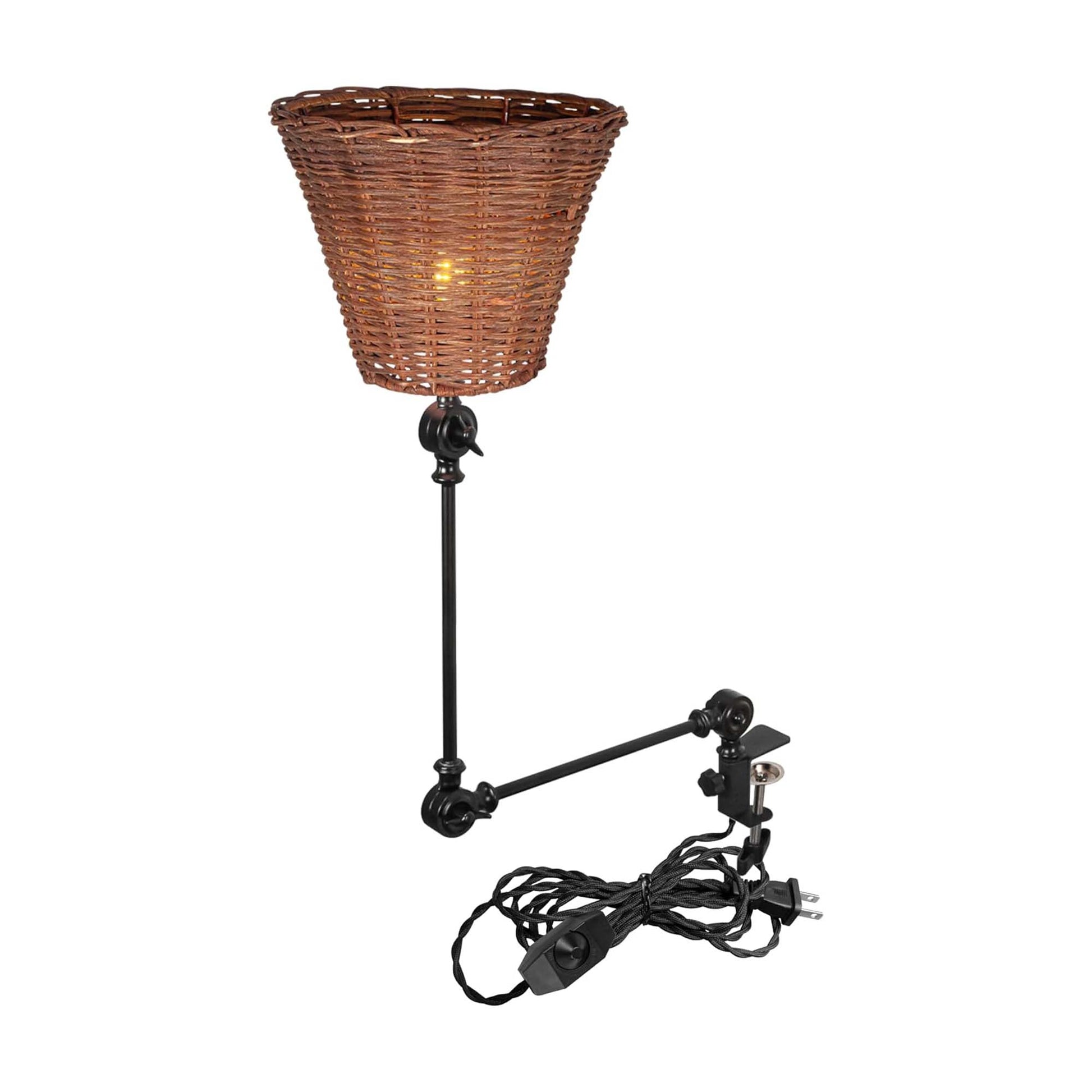 Kiven Dimmable Clip-on Desk Lamp, E12 Rattan Nightstand Lamps with Flexible Swing Arm, 8.2FT Plug in Cord, Farmhouse Decorative Clamp Lamp for Office Home Bookshelf Bedside DZ0497