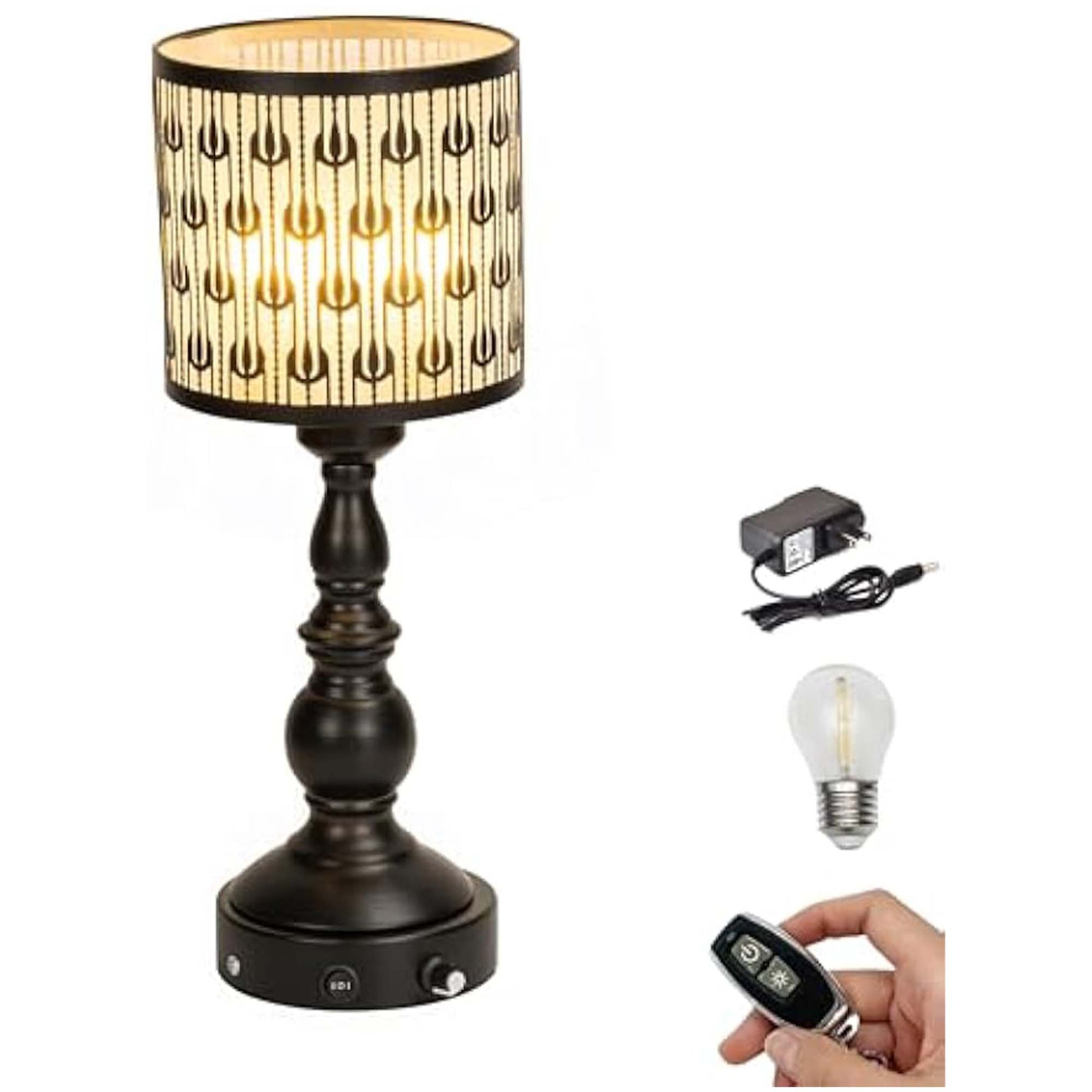 Kiven Cordless Table Lamp,Dimmable Rustic Farmhouse Bedside Desk Lamps with Metal Lampshade,2700K Warm White, Rechargeable Nightstand Lamp for Office Home Decor Bedside DZ0477-B