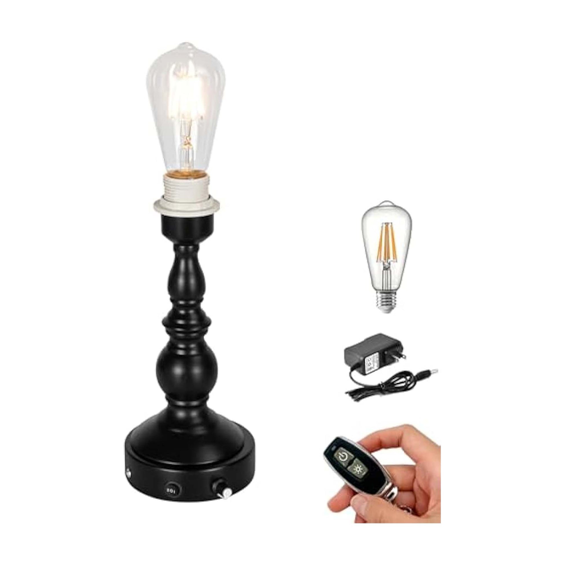 Kiven Cordless Table Lamp,Black Dimmable Rustic Farmhouse Bedside Desk Lamps,2700K Warm Black, 1-Light Rechargeable Nightstand Lamp for Office Home Decor Bedside B2CDTD3