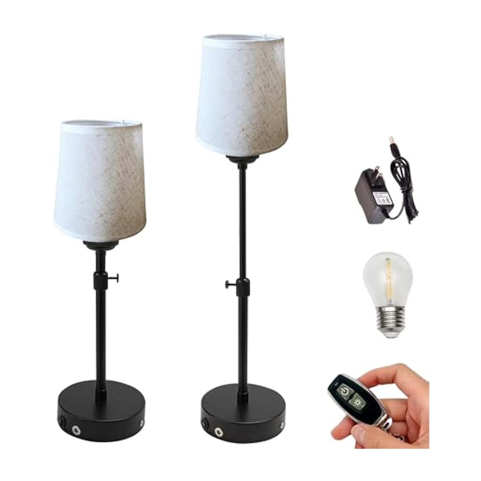Kiven Cordless Table Lamp Indoor Adjustable Height, Battery Operated Nightstand Lamp with Fabric Lampshade, Rechargeable Modern Bedside Lamp for Restaurant Bedroom Kitchen Bars Shelf, 2 Pack