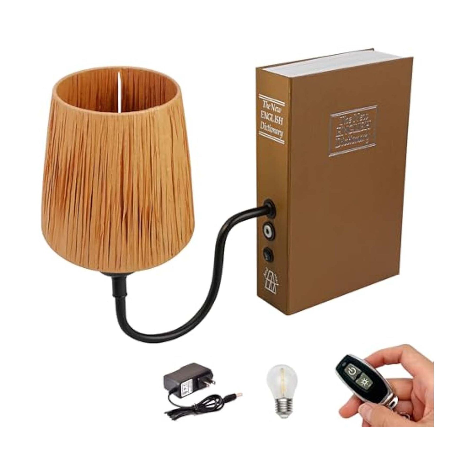 Kiven Cordless Bookshelf Lamp, 1-Light Rechargeable Bookcase Lighting with Raffia Lamp Shade, Farmhouse Decorative Bookend, Cordless Table Lamp for Bedside Bookshelf Office Home Decor