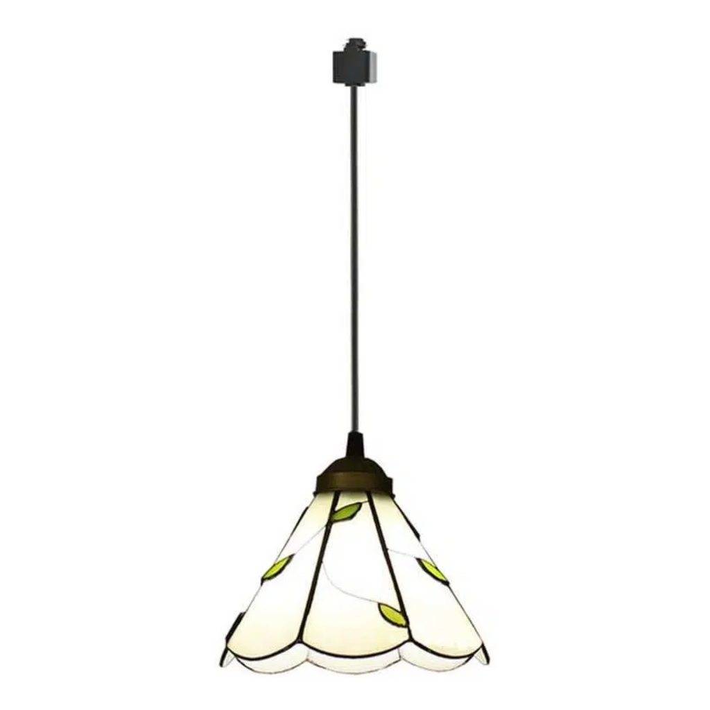 Tiffany retro glass shade pendant light with leaf design, vintage track lighting for dining room or kitchen
