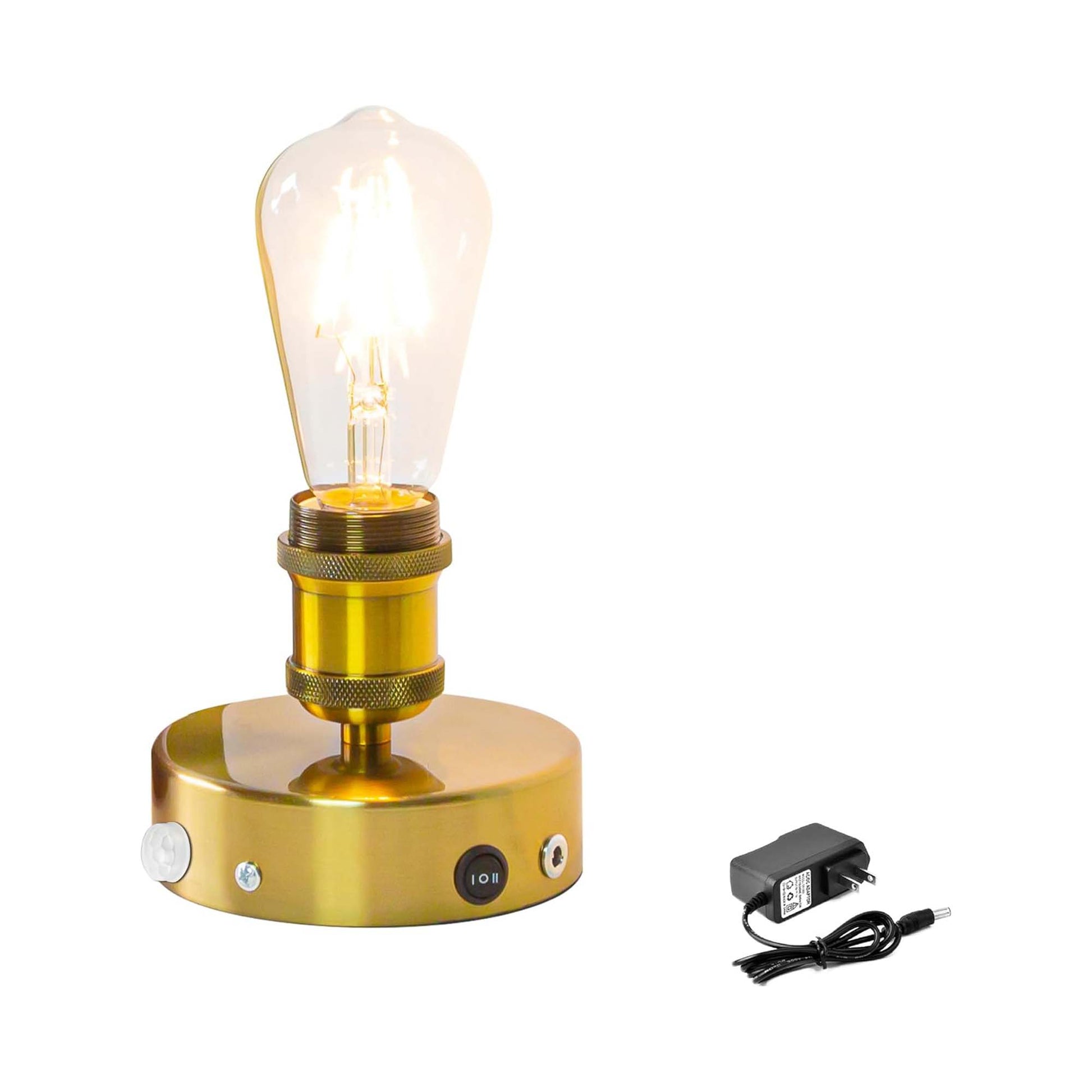 Kiven Operated Motion Sensor Table Lamp, Auto ON/Off Battery Operated Nightstand Lamp, Rechargeable 2700K/Warm White LED Bedside Lamp for Restaurant Bedroom Bars Kitchen Shelf Home Decor Gold