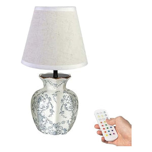Kiven Cordless Vase Lamp with Fabric Shade, Cottage Design, Dimmable LED, Remote Control.