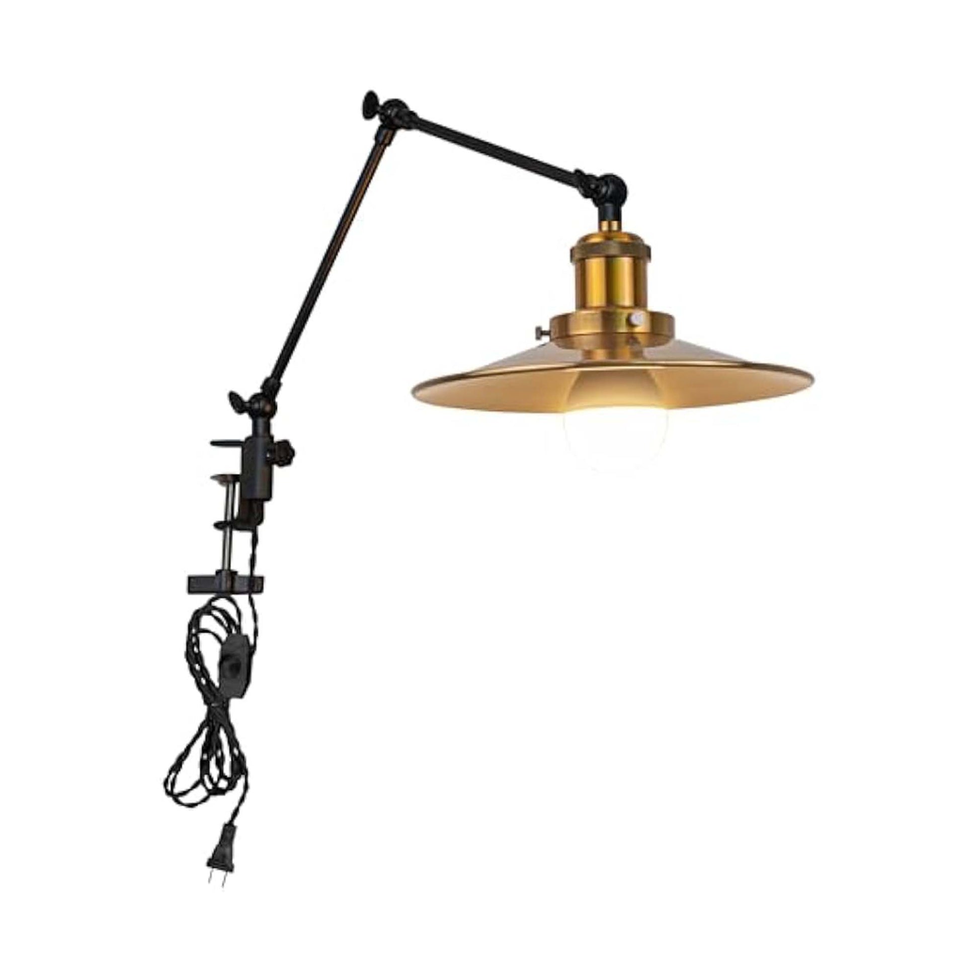 Kiven Plug-in Modern Clip-on Desk Lamp, 1-Light Nightstand Lamp with Flexible Arm, 8.2FT Plug in Cord, Decorative Clamp Lamp for Office Home Decoration Bookshelf Bedside Brass Finish