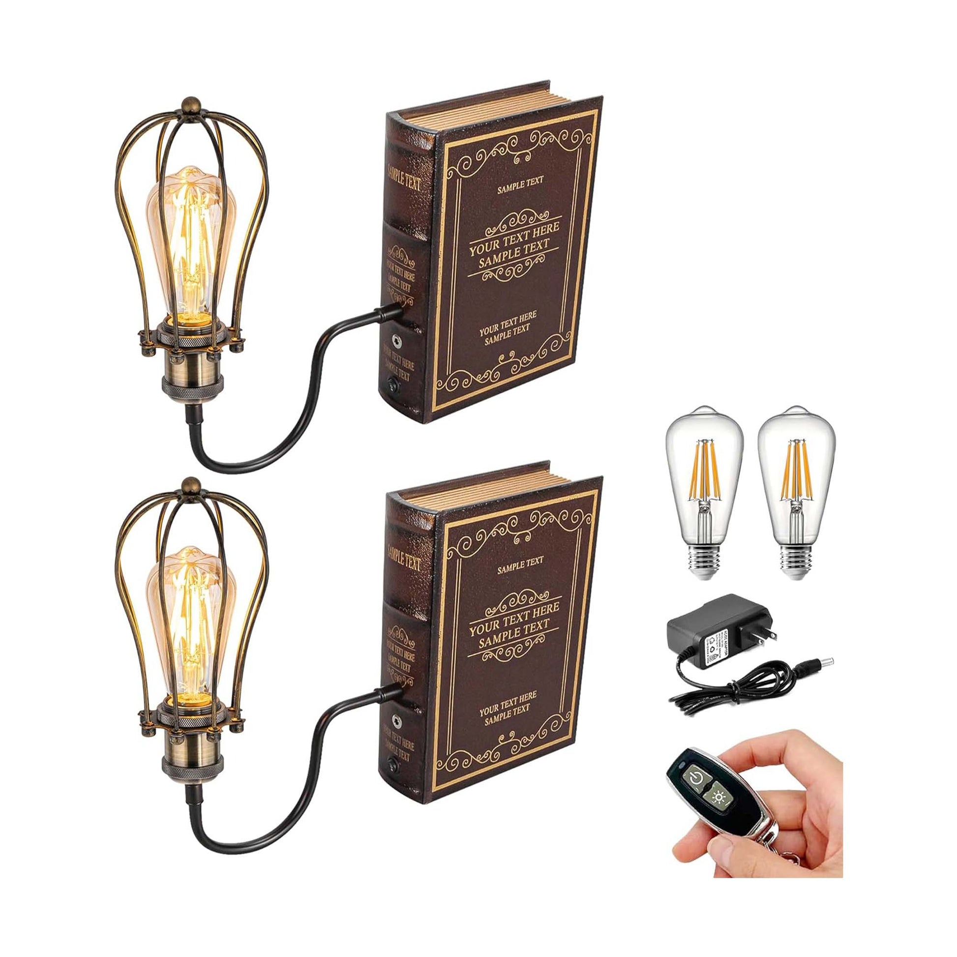 Kiven Cordless Bookshelf Lamp, Set of 2 Rechargeable Bookcase Lighting with Iron Lampshade, Farmhouse Decorative Bookend, Cordless Table Lamp for Bedside Bookshelf Cabinet Home Decor Bronze DZ0006