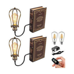 Kiven Cordless Bookshelf Lamp, set of 2. Farmhouse-style bookend lamps with Edison bulbs and remote control.