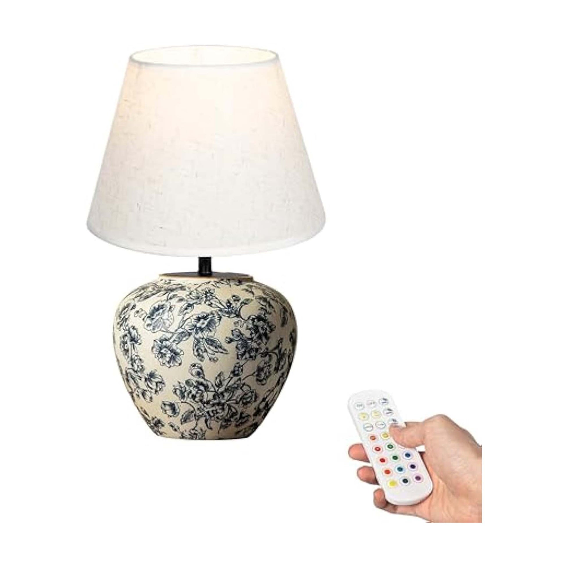 Kiven Cordless Table Lamp, Dimmable LED Vase Lamps with Fabric Lampshade, Classic Cottage Ambient Light, 1-Light Rechargeable Nightstand Lamp for Office Bookcase Bedside TD1011C