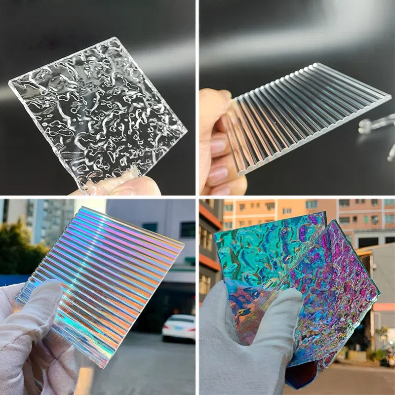 Custom Gradient Plexiglass Panels with Water - Ripple, Stone - Pattern & Iridescent Stripes: For Lamp DIY Projects