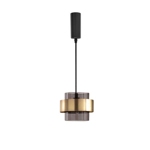 Modern H Track Pendant Lighting with gold ring and glass shade, adjustable height, ideal for kitchen and dining rooms.