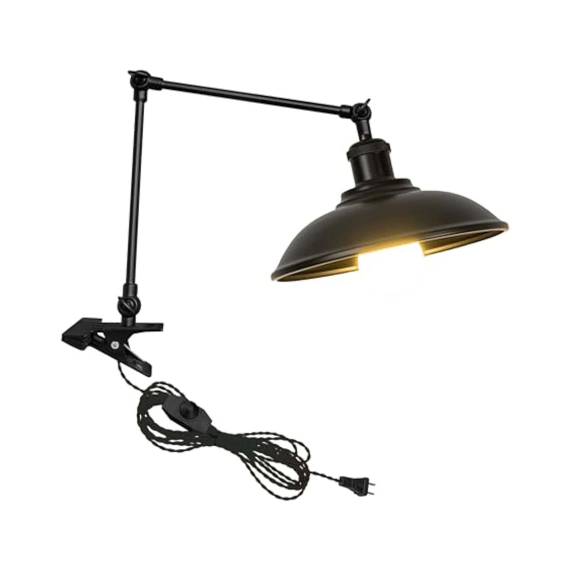 Kiven Plug-in Modern Clip-on Desk Lamp, 1-Light Vintage Nightstand Lamp with Flexible Arm, 8.2FT Plug in Cord, Decorative Clamp Lamp for Office Home Bedside Bookshelf Black Finish