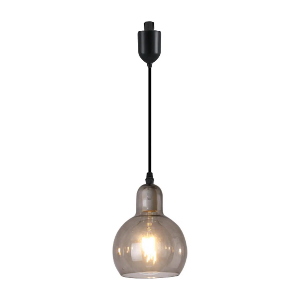 Kiven J-Type pendant light with clear glass shade, modern lighting, adjustable length for kitchen, bedroom, or shop.