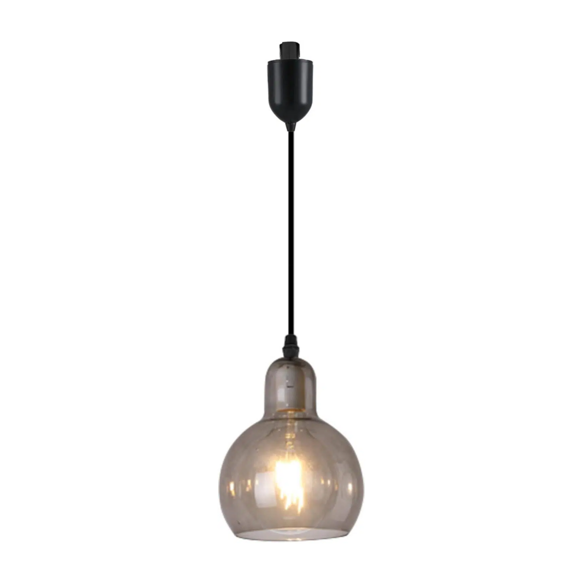 Kiven J-Type pendant light with clear glass shade, modern lighting, adjustable length for kitchen, bedroom, or shop.