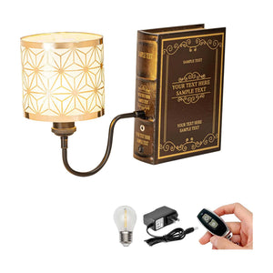 Kiven Bookshelf Lamp, book design, gold geometric lampshade, with remote control, perfect for bedside decor.