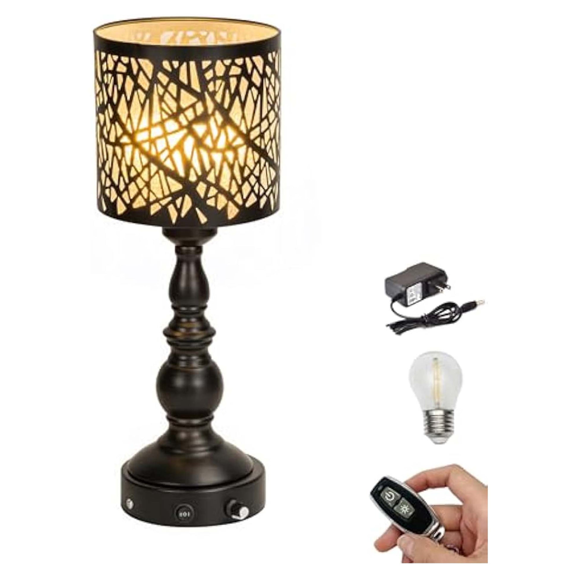 Kiven Cordless Table Lamp,Dimmable Rustic Farmhouse Bedside Desk Lamps with Metal Lampshade,2700K Warm White, Rechargeable Nightstand Lamp for Office Home Decor Bedside DZ0478