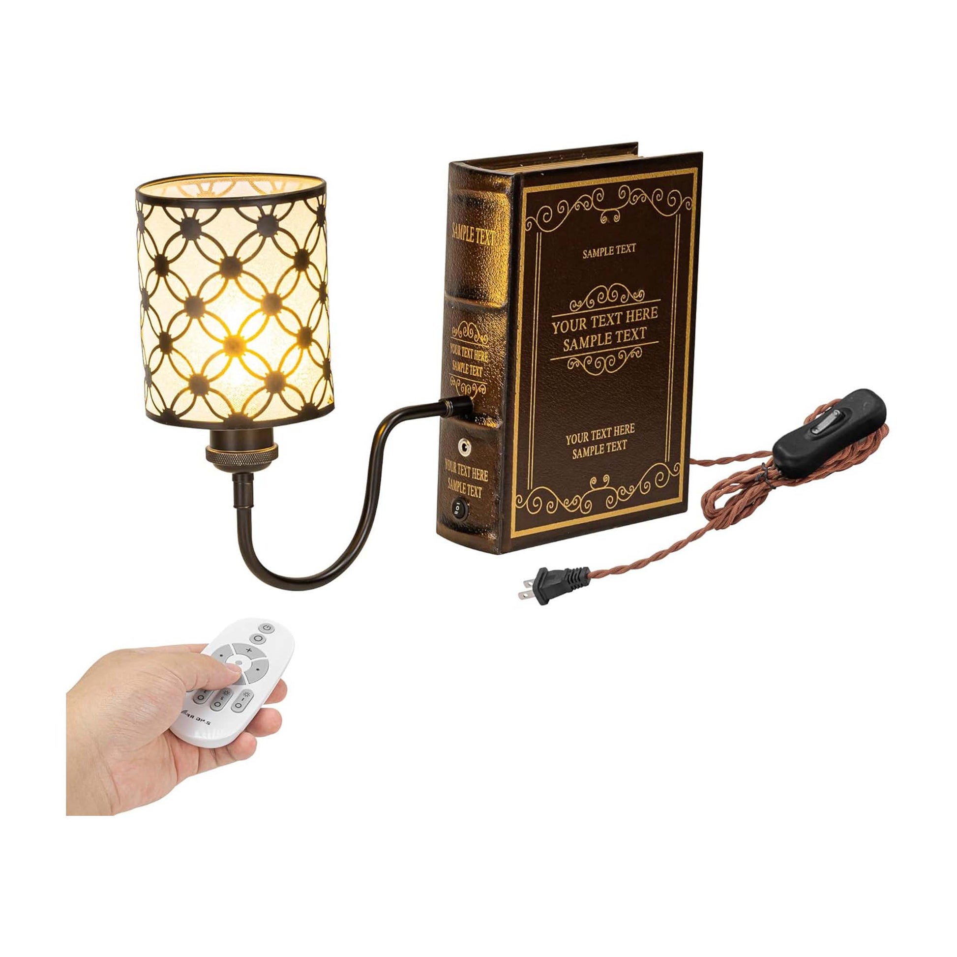Kiven Plug-in Table Lamps, 1-Light Industrial Bookshelf Lamp with Remote Control, Farmhouse Decorative Bookend, Plug in Book Lamp for Office Home Decor Bedside Bookcase DZ0473