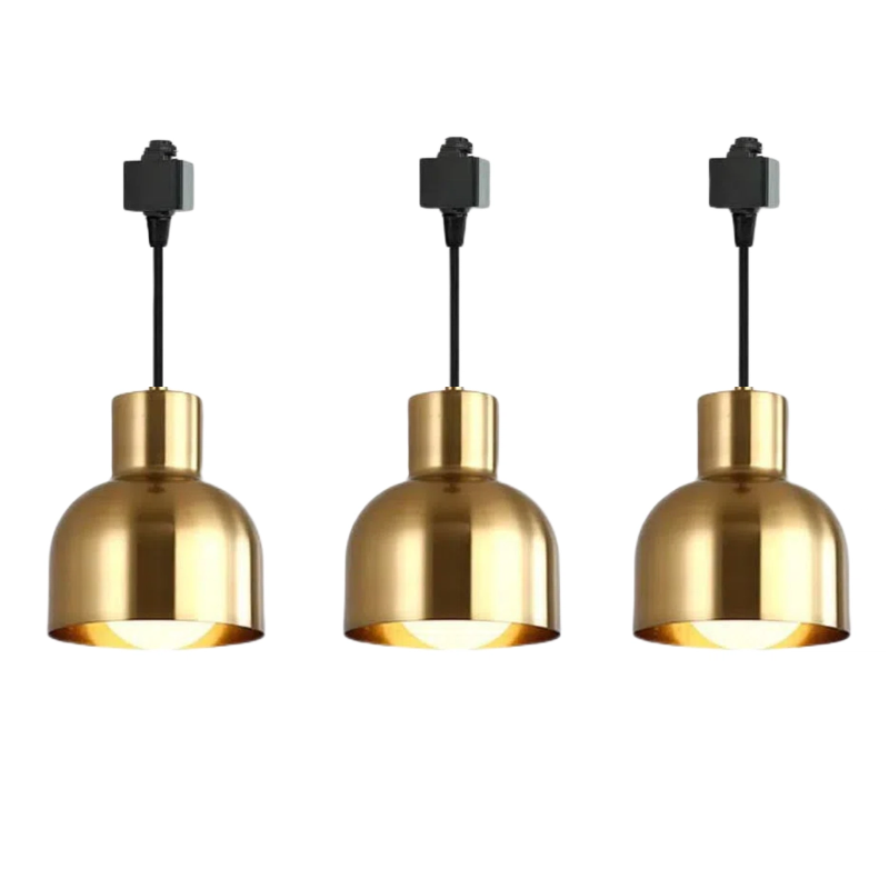 Kiven Brass Plating Industrial Pendant Light H-Type Track Light Pendants 5 ft Cord Iron Dome Track Light  Decorate for Pendant Lights for Kitchen 3-Lights Customizable