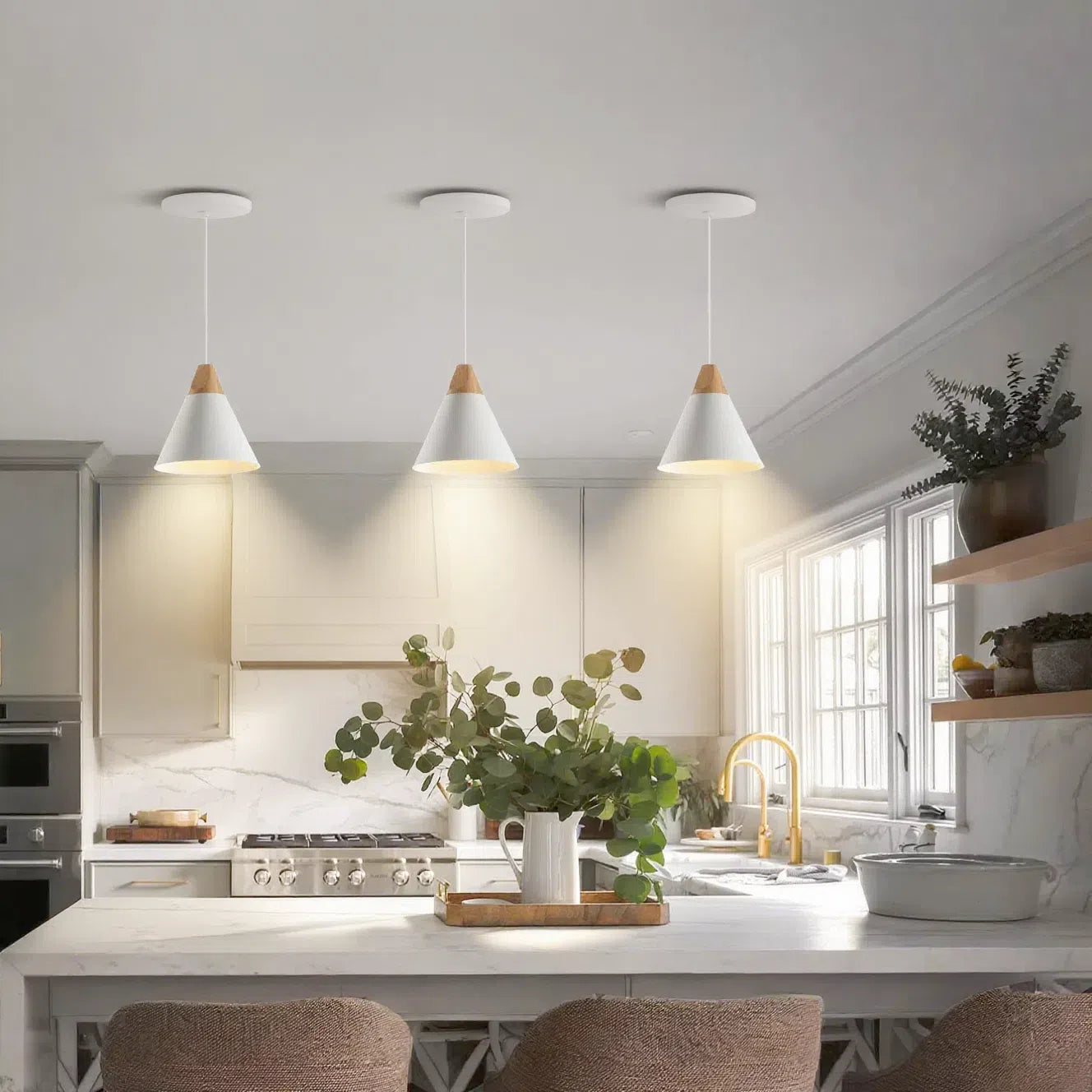 Kiven Instant Light E26 Recessed Can Light Conversion Kit to Scandinavian Pendant for Kitchen Island, Bedroom Customizable