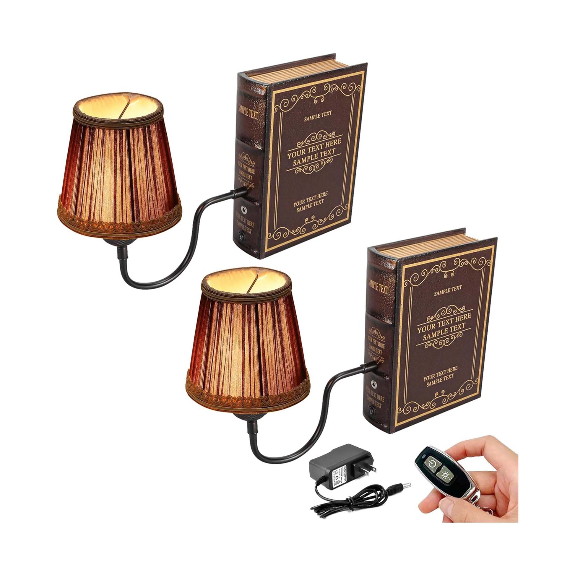 Kiven Cordless Bookshelf Lamp, Set of 2 Rechargeable Bookcase Lighting with White Fabric Lampshade, Farmhouse Decorative Bookend, Cordless Table Lamp for Bedside Bookshelf Home Decor DZ00329-807