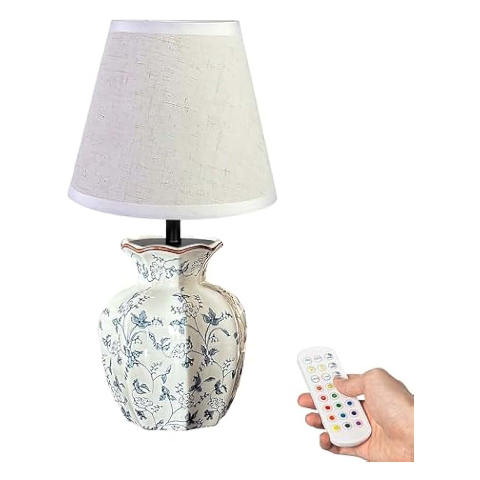 Kiven Cordless Table Lamp, Dimmable LED Vase Lamps with Fabric Lampshade, Classic Cottage Ambient Light, 1-Light Rechargeable Nightstand Lamp for Office Bookcase Bedside TD0991