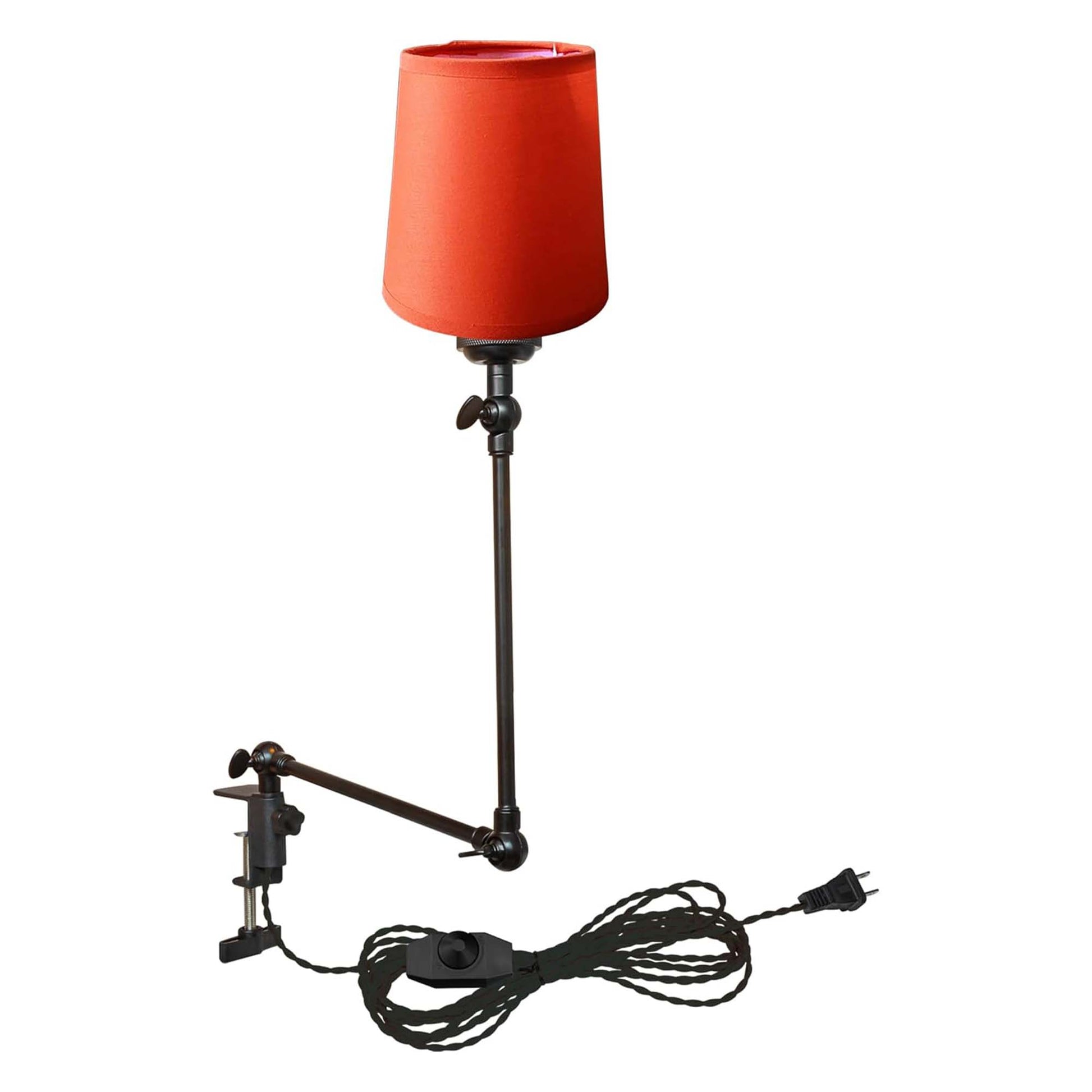 Kiven Plug-in Modern Clip-on Desk Lamp, 1-Light Nordic Nightstand Lamp with Flexible Arm, Orange Drum Fabric Lampshade, 8.2FT Plug in Cord, Decorative Clamp Lamp for Office Home Bookshelf Bedside