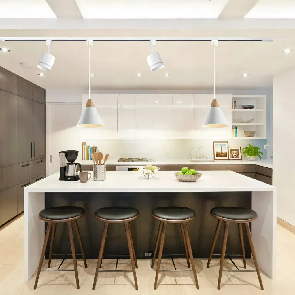 Kiven 4-Light Track Lighting Kit Nordic-Style White Integrated LED Track/Pendant Combo for Bedroom, Kitchen Island