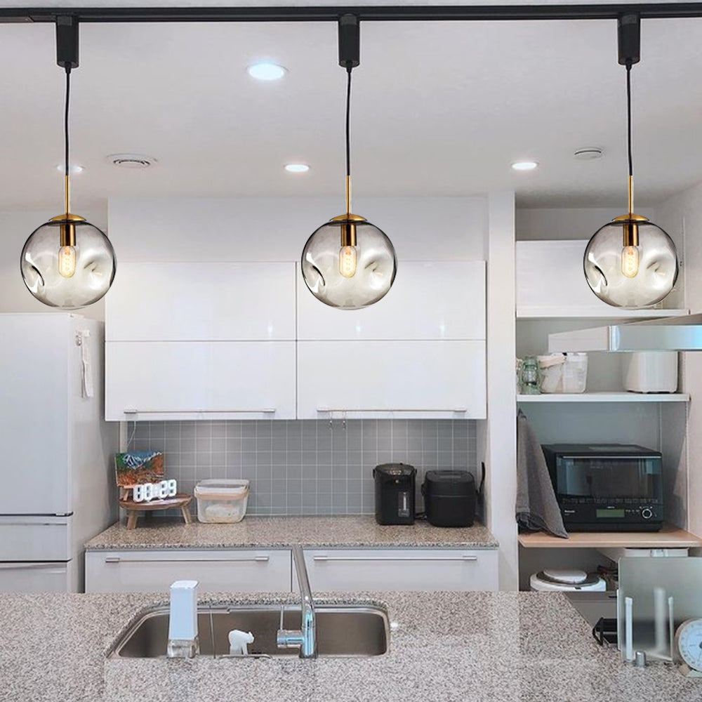 H Track Lighting Heads Adjustable Height Glass Globe lampshade Art Modern H Type Track Lighting Pendant for Kitchen, Gallery 1-Light (Bulb & Track Rail NOT included)