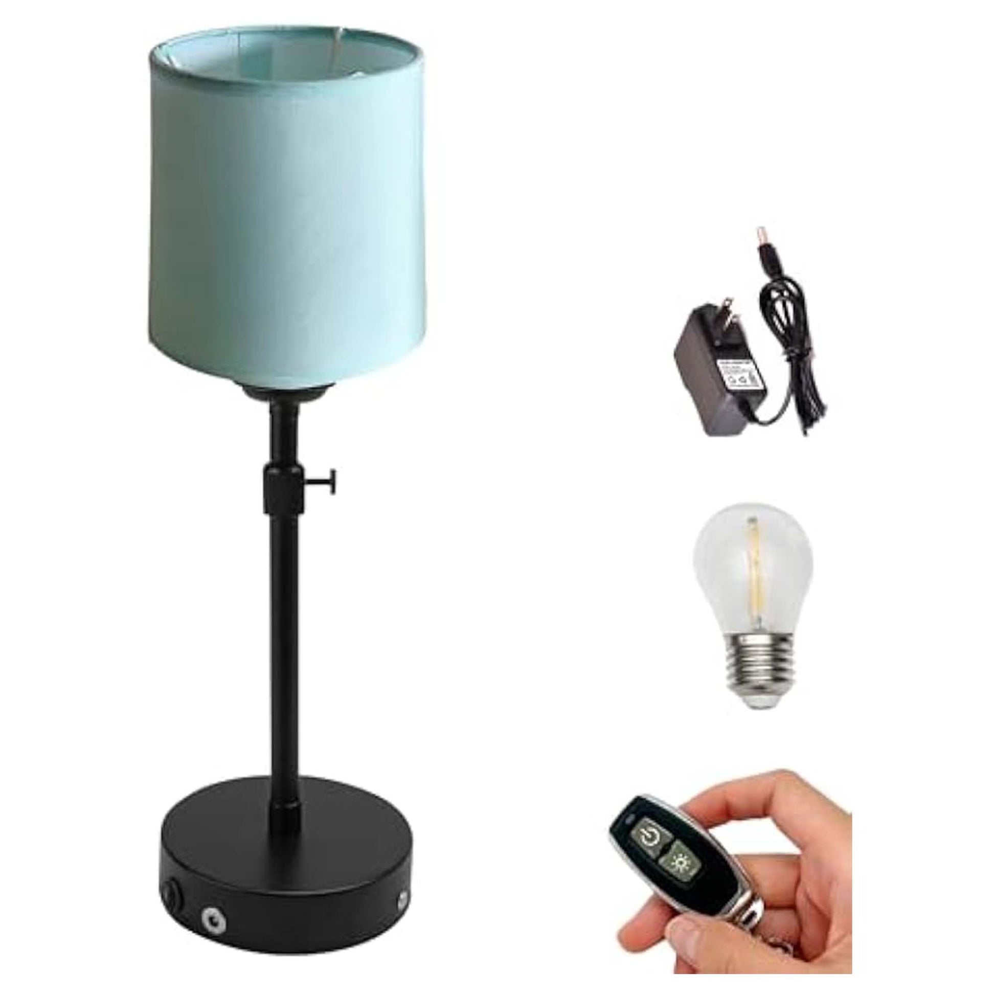 Kiven Cordless Table Lamp Indoor Adjustable Height, Battery Operated Nightstand Lamp with Light Blue Fabric Lampshade, Rechargeable Modern Bedside Lamp for Restaurant Bedroom Kitchen Shelf, 1 Pack