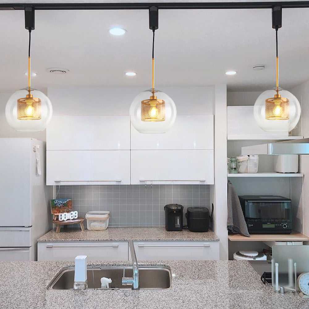 Adjustable Height H Track Lighting Heads Glass Globe lampshade Track Pendant Lighting H Type for Kitchen, Dining Room 1-Light (Bulb & Track Rail NOT included)