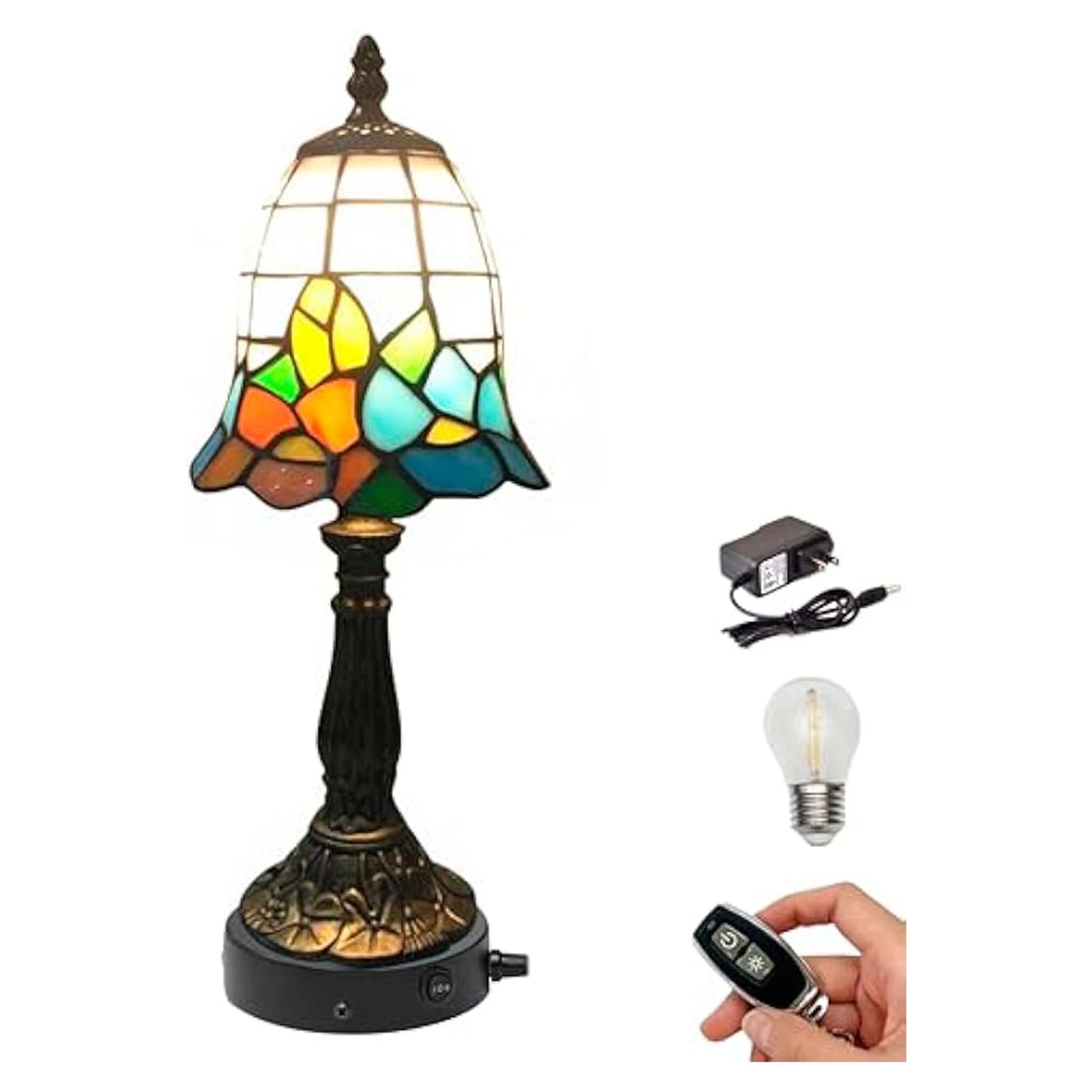 Kiven Cordless Table Lamp,1-Light Dimmable Bedside Lamps for Nightstand with Pink Glass Lampshade, Tiffany-Style Rechargeable Desk Lamp for Reading Home Decor Bedside TD0789