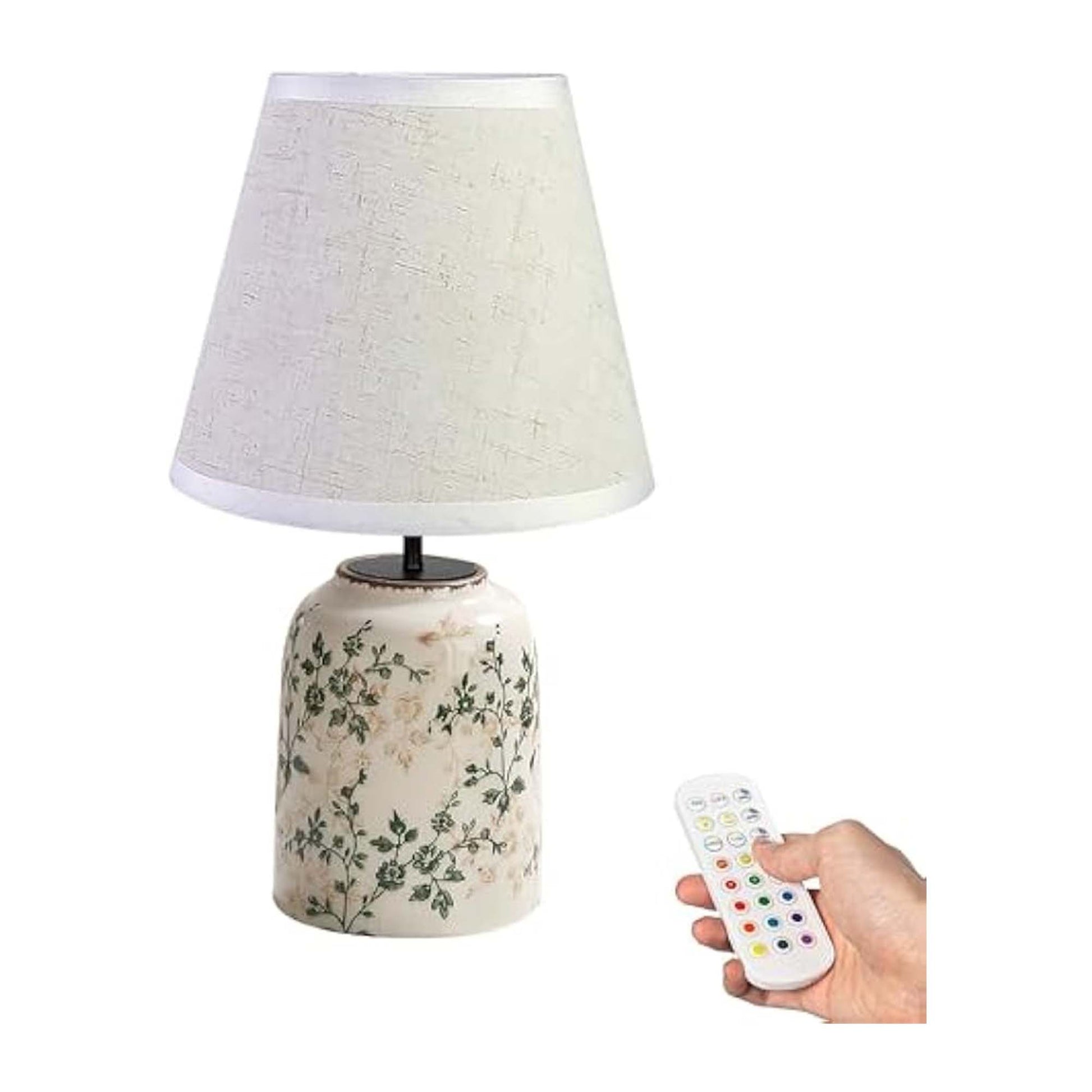 Kiven Cordless Table Lamp, Dimmable LED Vase Lamps with Fabric Lampshade, Classic Cottage Ambient Light, 1-Light Rechargeable Nightstand Lamp for Office Bookcase Bedside TD0997