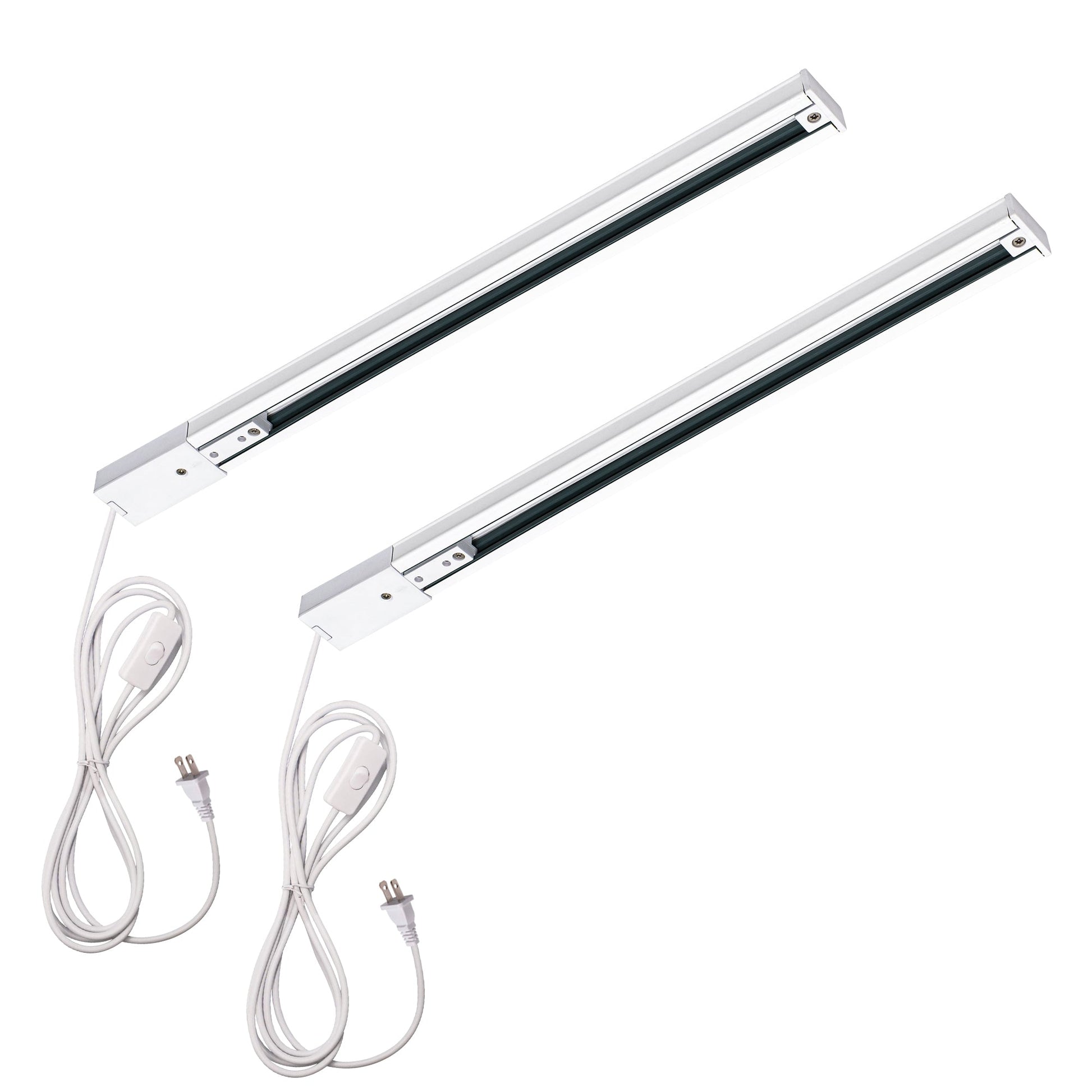 White Halo track lighting rails with cord kit and button switch, PJ0212, for industrial and vintage lighting.