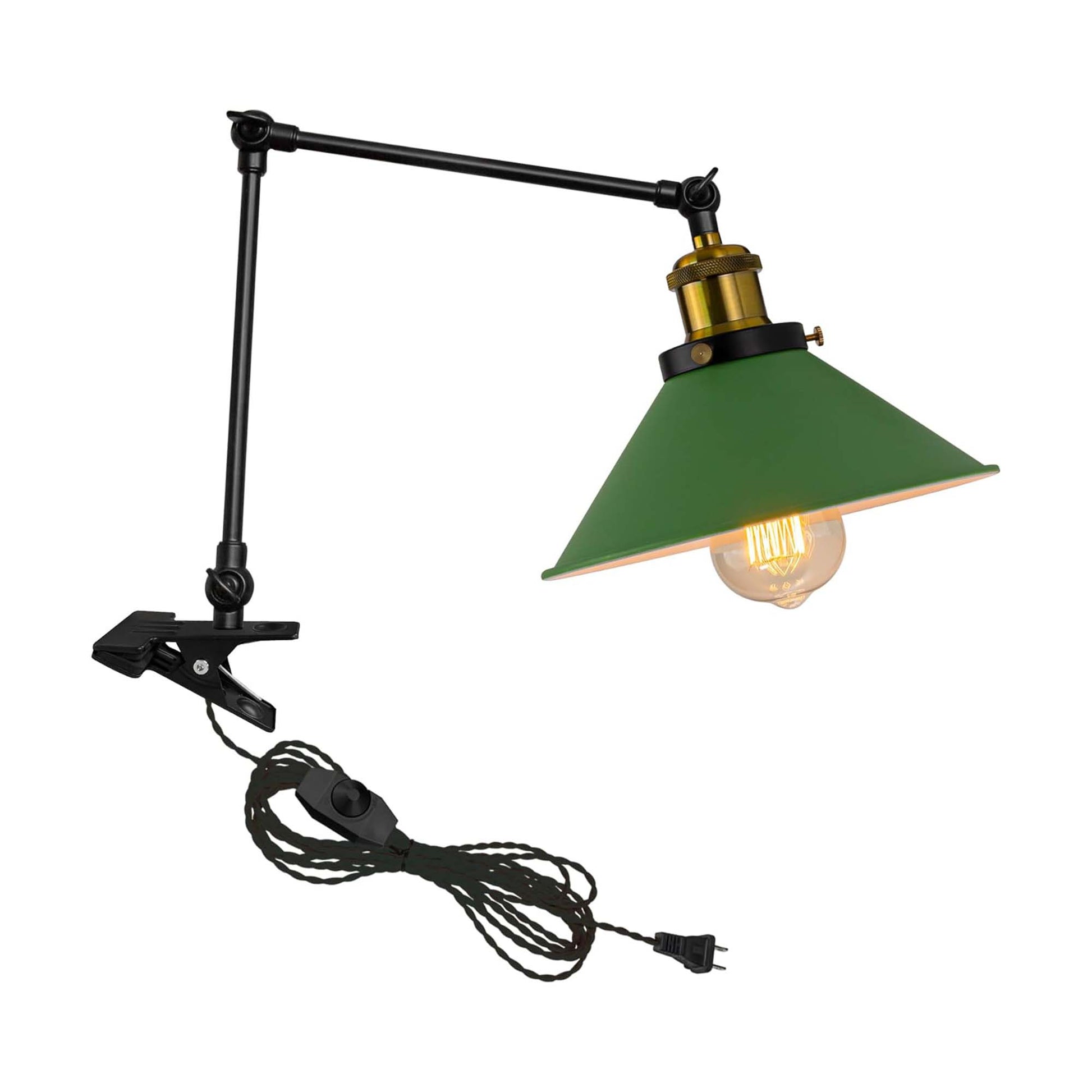 Kiven Plug-in Modern Clip-on Desk Lamp, 1-Light Nightstand Lamp with Flexible Arm, 8.2FT Plug in Cord, Decorative Clamp Lamp for Office Home Bookshelf Bedside Green Finish