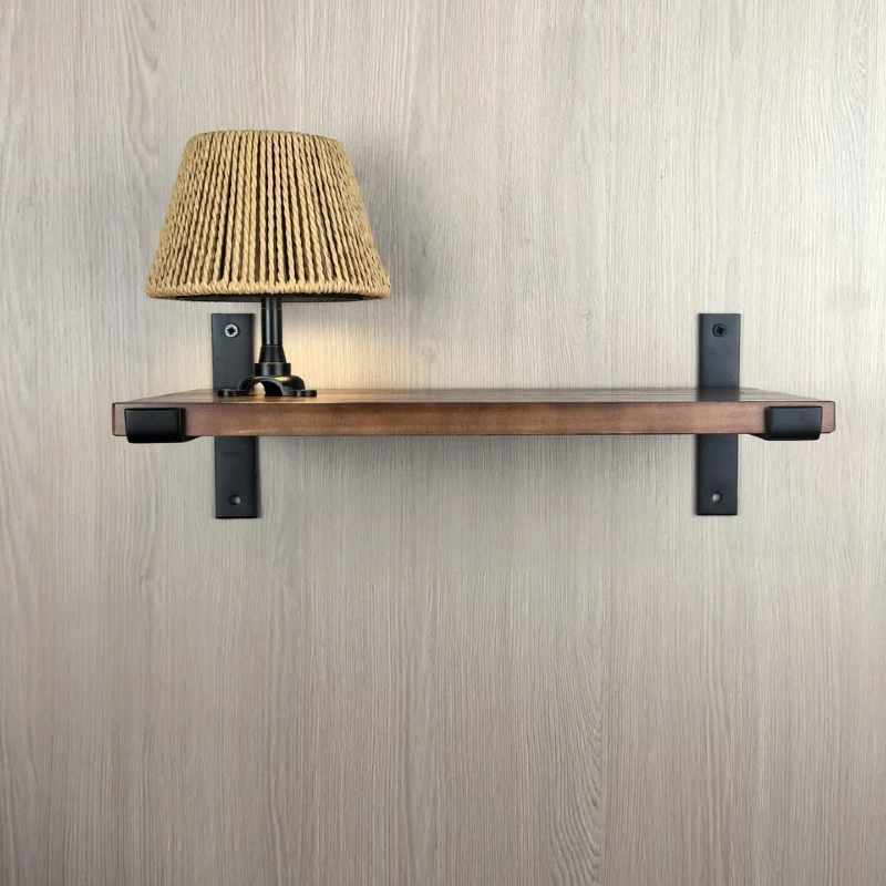 Kiven battery-powered wall lamp with shelf, cordless wall lamp, remote control, tricolor mode, farmhouse wall lamp with rechargeable dimming lamp, suitable for bedroom, living room and office