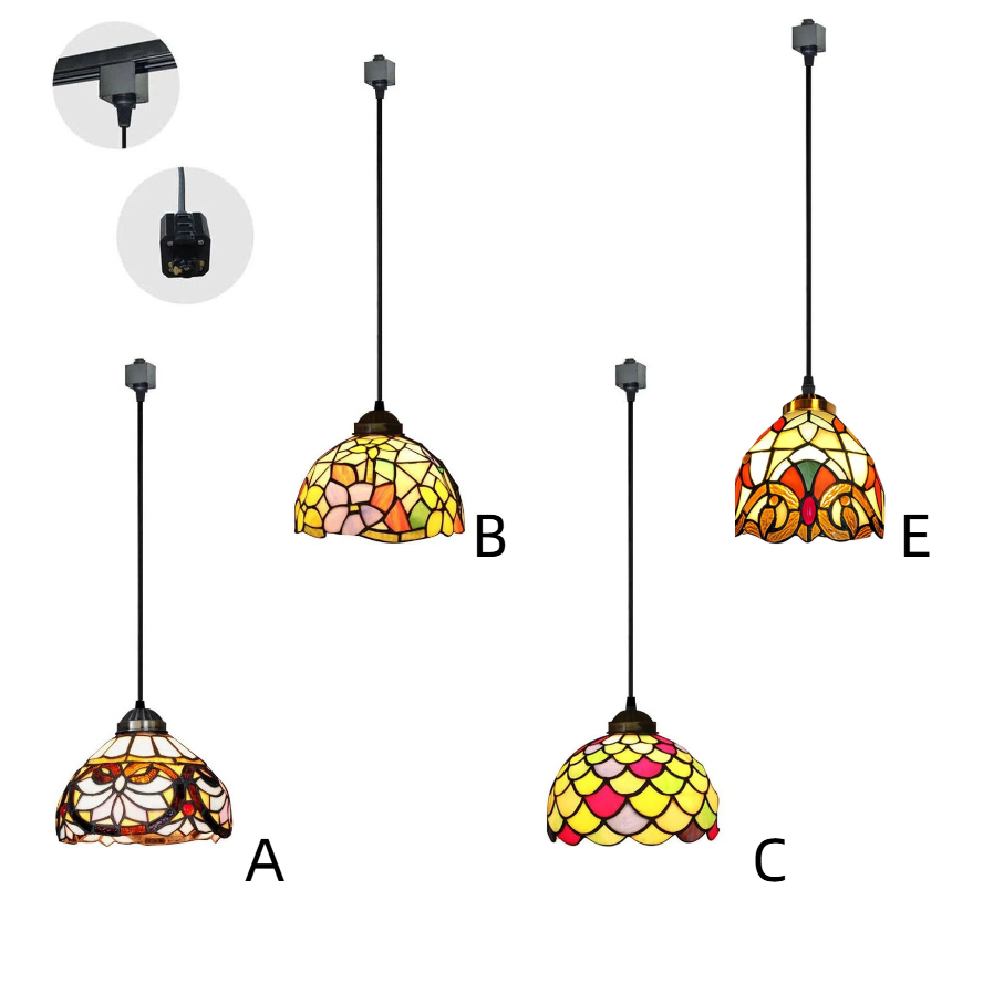 Kiven H-Type Track Lighting Pendants, Tiffany Style h Track Pendant Lights, 1-Light Decorative Track Lighting Fixture for Kitchen Island Hallway,Brown