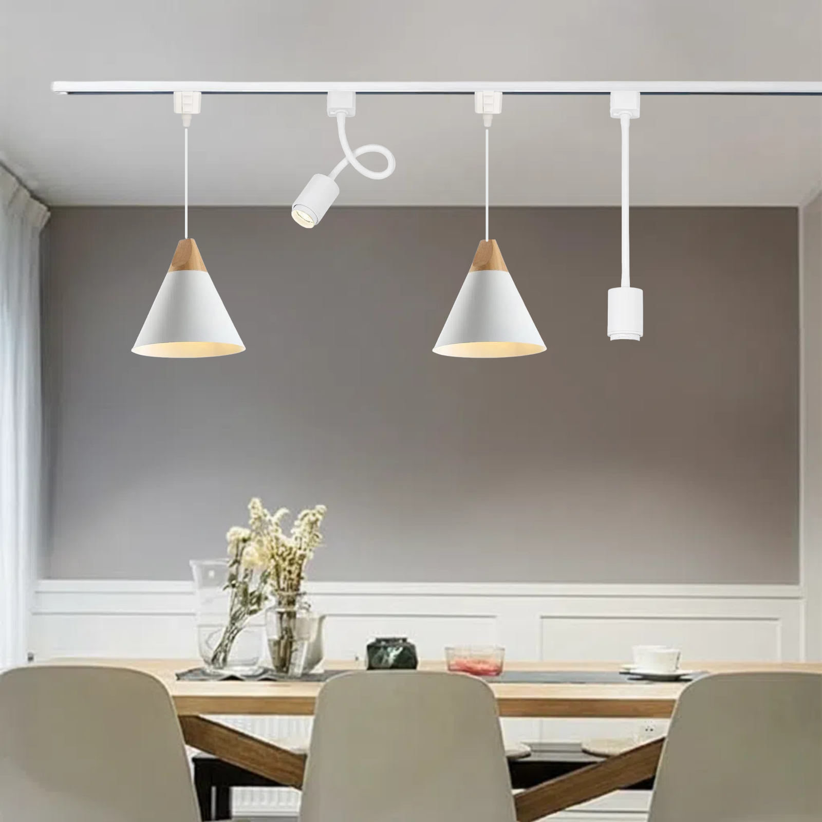 Kiven Integrated LED Goose neck/Pendant Combo 4-Light Track Lighting Kit Scandinavia-Style for Living Room, Kitchen Island
