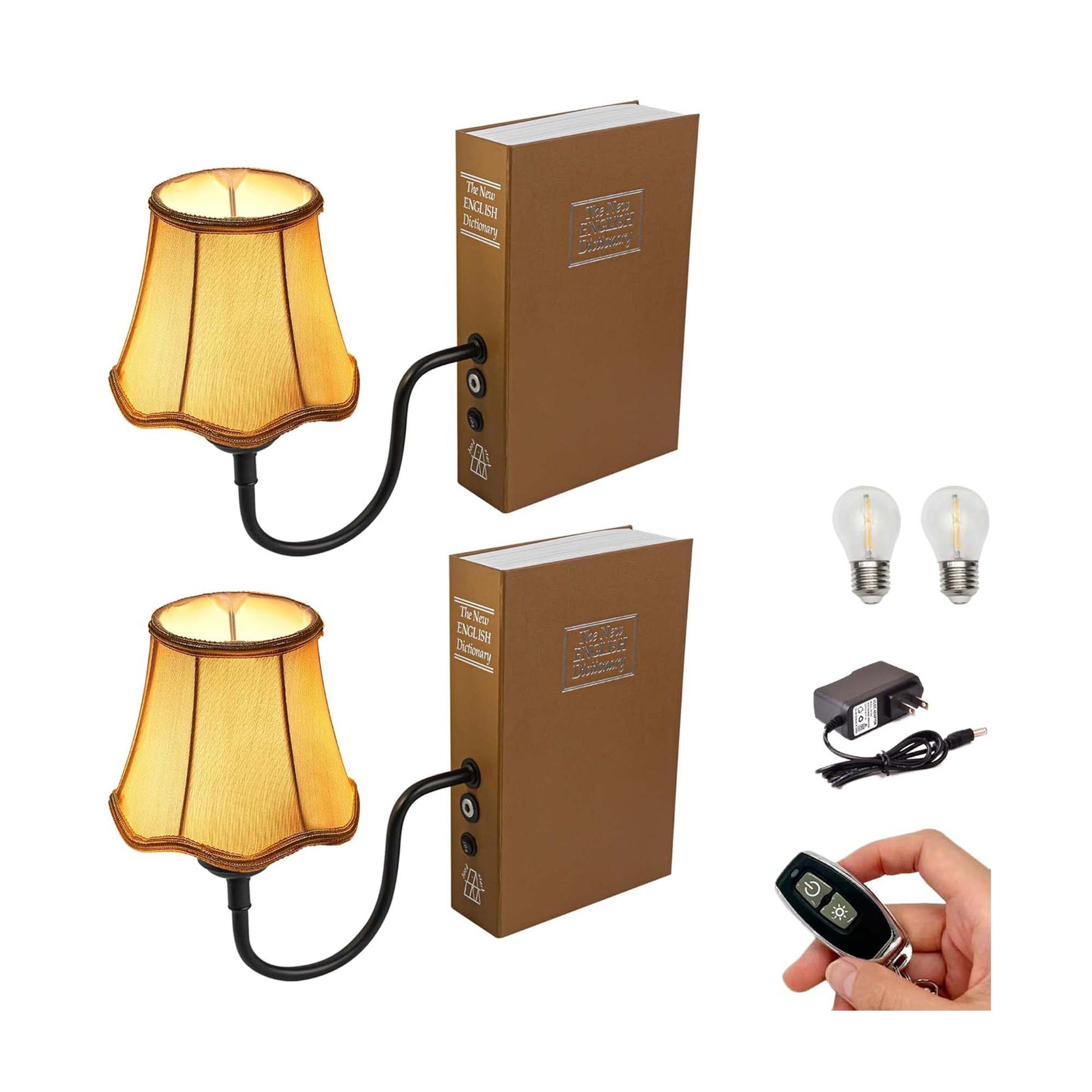 Kiven Cordless Table Lamp, Set of 2 Rechargeable Bookshelf Lamp with Off-White Fabric Lampshade, Farmhouse Decorative Bookend, Cordless Lamp for Office Home Decor Bedside Bookshelf