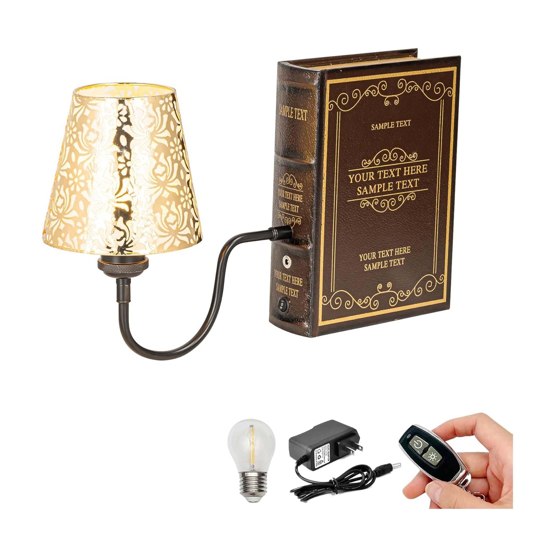 Kiven Cordless Bookshelf Lamp, Rechargeable Bookcase Lighting with Iron Lampshade, Farmhouse Decorative Bookend, Cordless Table Lamp for Bedside Bookshelf Cabinet Home Decor DZ0482