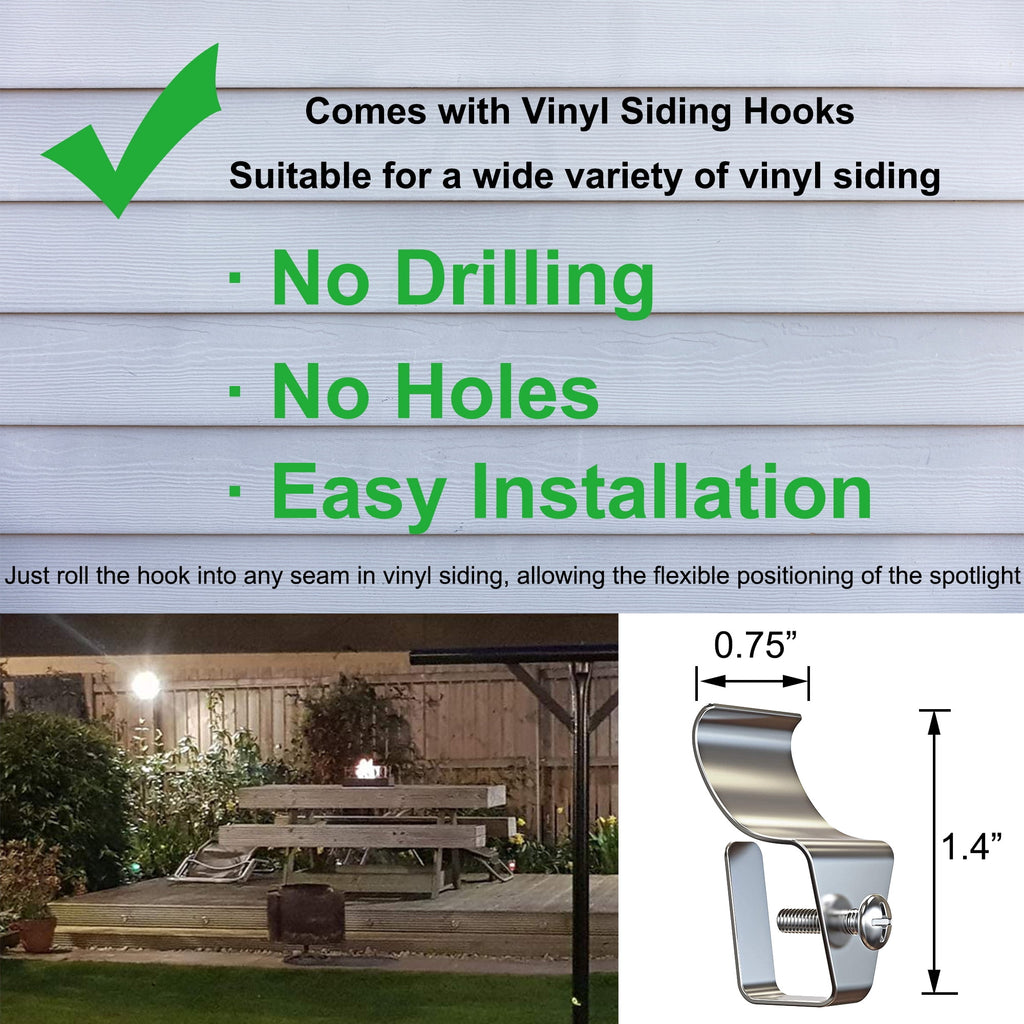 Kiven LED Indoor/Outdoor Waterproof Spotlight with Vinly Siding Hooks and Remote Control, Dimmable Porch Light with 9.84 FT Plug-in Cord, 7 Watts