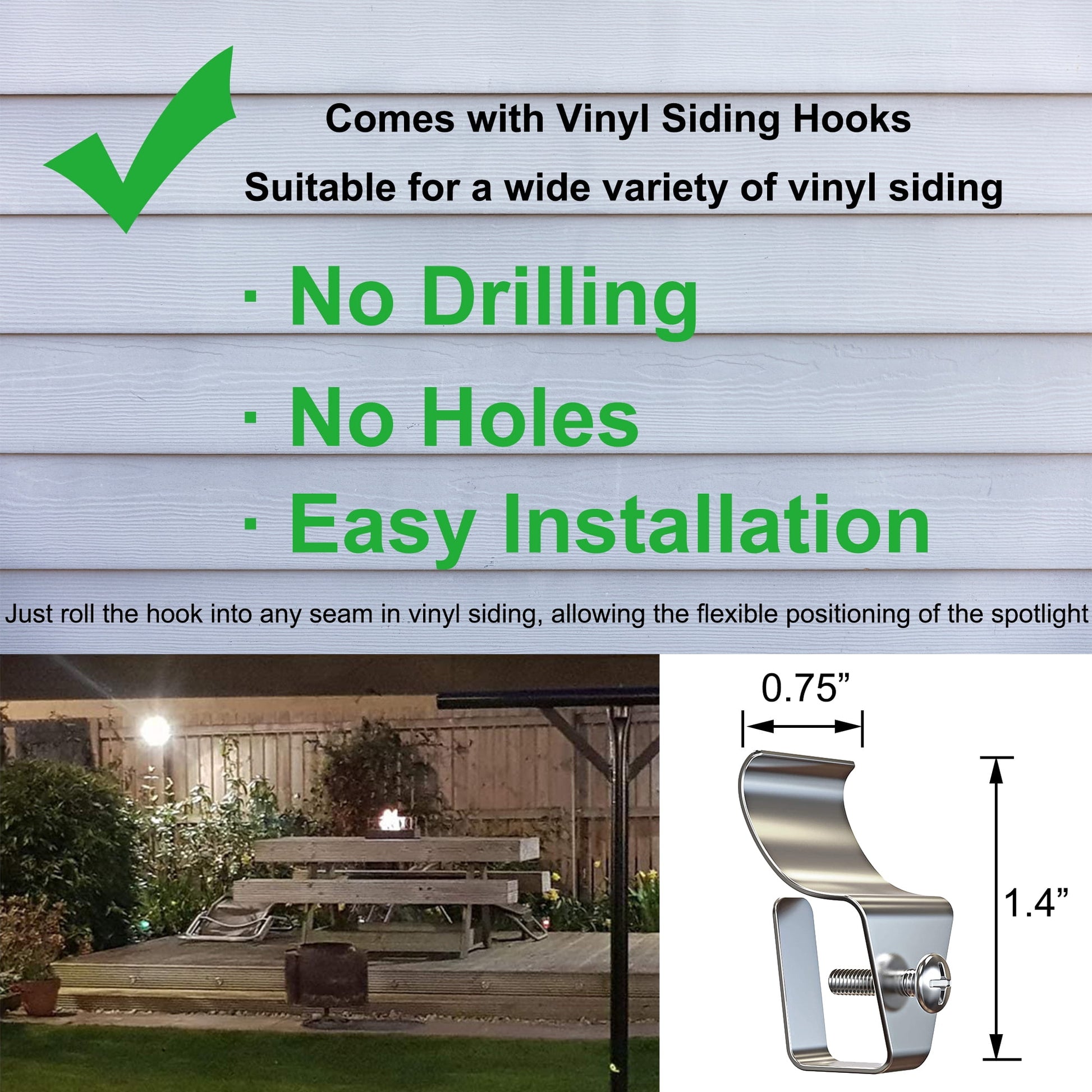 Kiven LED Indoor/Outdoor Waterproof Spotlight with Vinly Siding Hooks and Remote Control, Dimmable Porch Light with 9.84 FT Plug-in Cord, 7 Watts