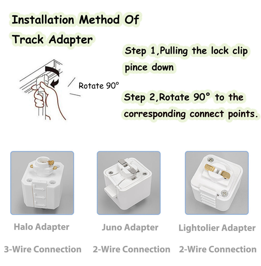 Track lighting adapter installation guide for Halo, Juno, and Lightolier, for kitchen or hallway pendant lights.