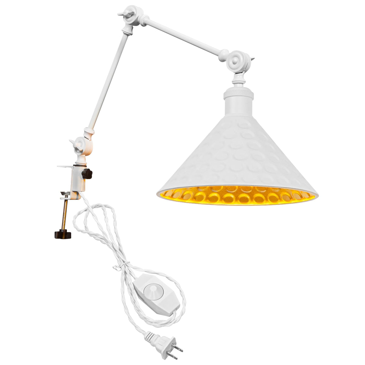 Kiven Dimmable Clip-on Desk Lamp, 1-Light Iron Modern Nightstand Lamp with Flexible Swing Arm, 8.2FT Plug in Cord, Decorative Clamp Lamp for Office Home Bookshelf Bedside