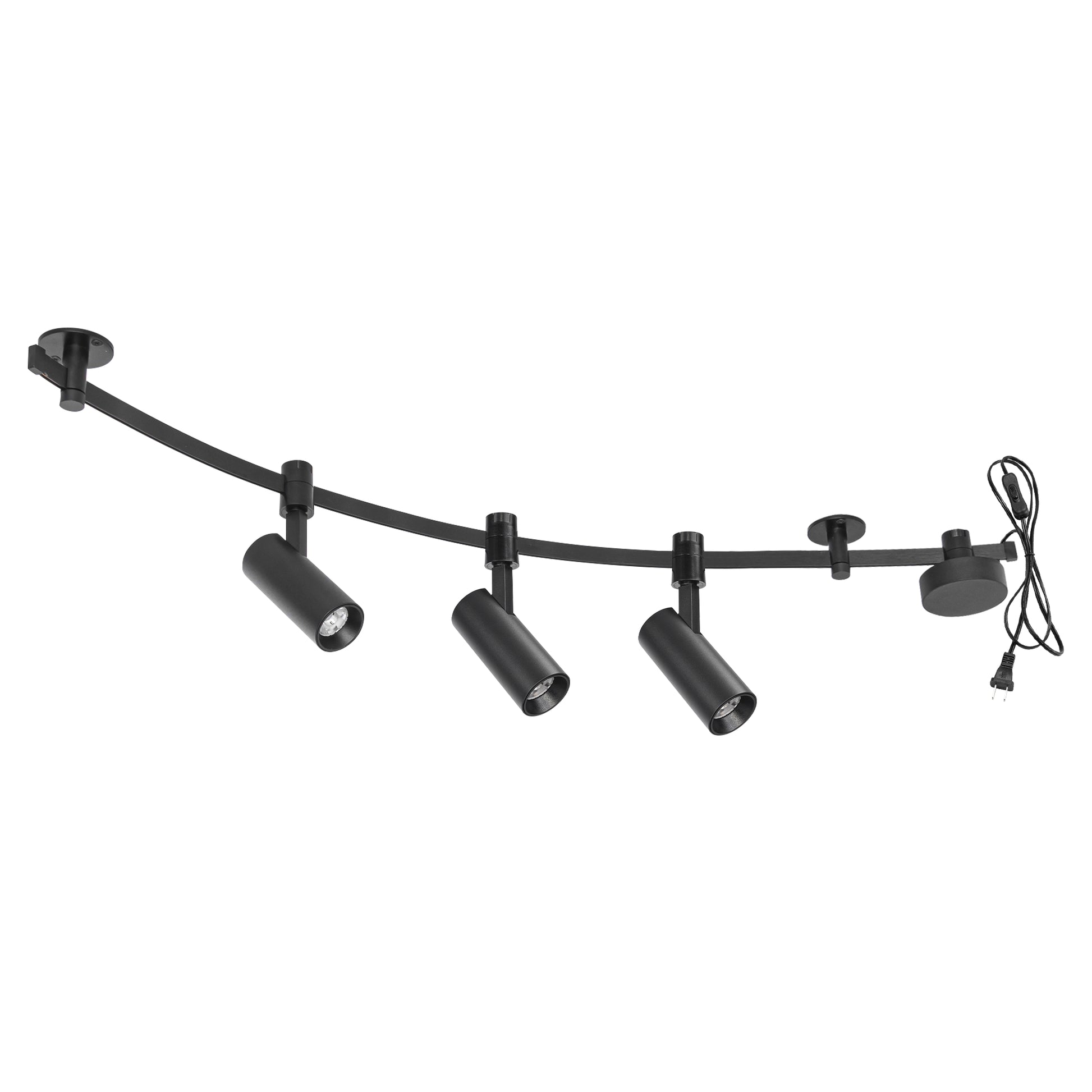 Black Kiven LED track light with three spotlights, modular design for customizable DIY lighting.