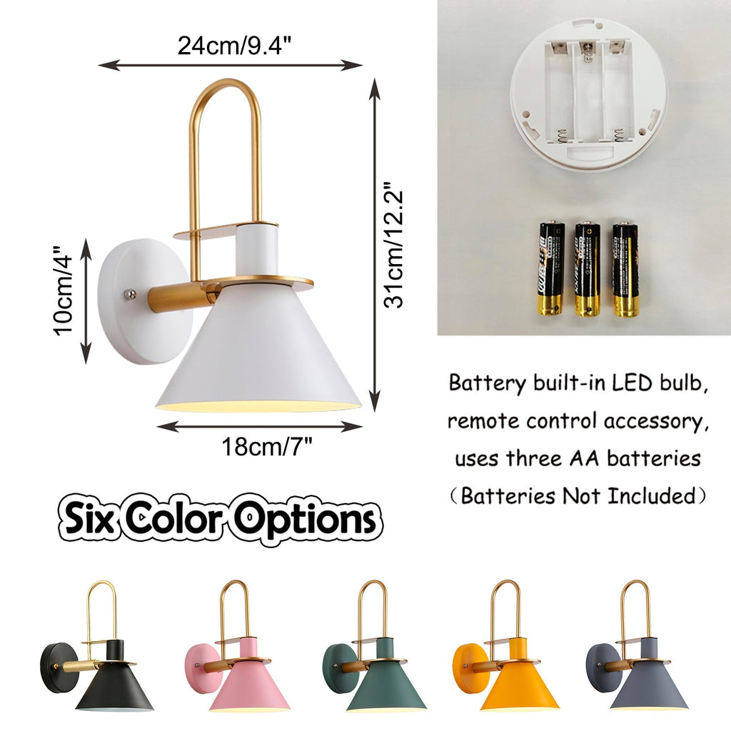 Wireless, dimmable LED gooseneck wall sconce, battery operated. Modern lighting available in multiple colors.