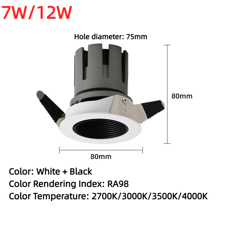 Kiven LED Ceiling Spotlight, Recessed Deep Anti - Glare, High CRI, 2700K-4000K, for Hotels, Clubs, Restaurants, 15 - Degree Spotlight