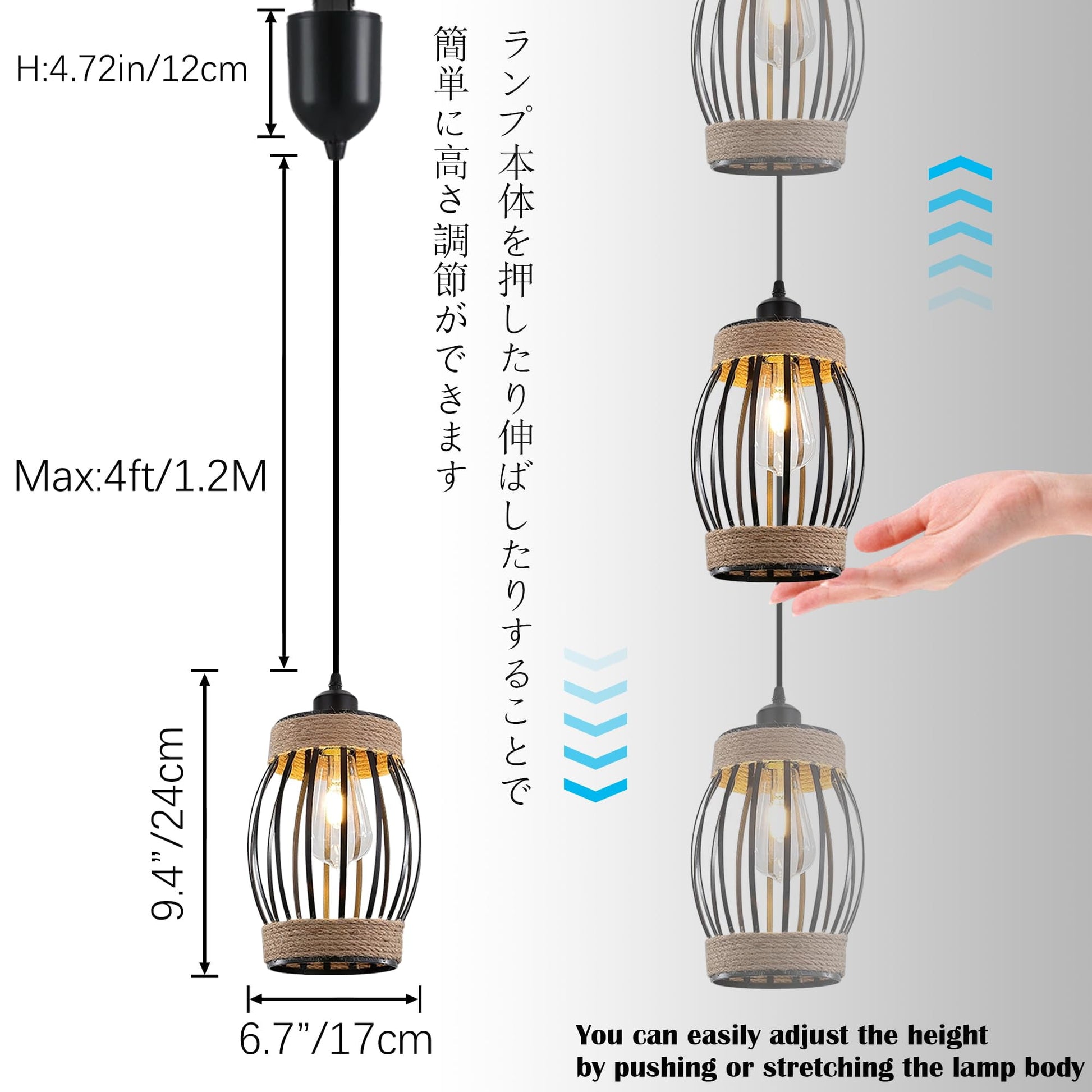 Kiven  Adjustable Height Rechargeable Battery Operated BOHO Pendant Light, Remote Control Industrial Style Black Metal Oval Cover 4Ft Dimmable RGB Decorate for Shopwindow Movie Room