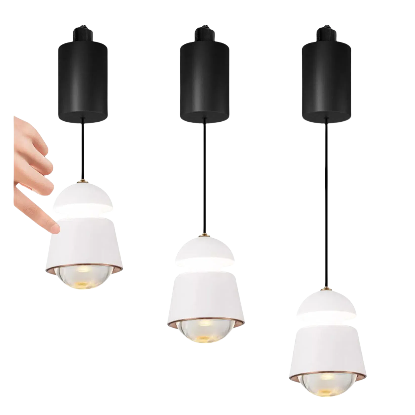 Kiven Adjustable Height Touch Control Track Pendnat Light J-Type Retractable Lift Track LED Macaron Indoor Island Light Accent 3000K Warm White Modern Bell Shape UP-Downlight, White, 3 Lights
