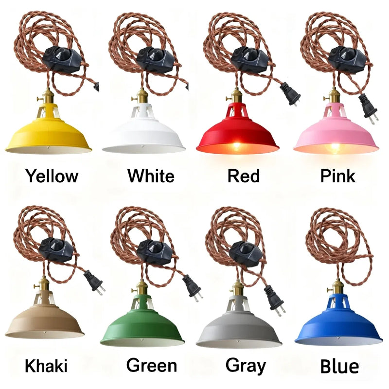 Kiven Iron Pendant Light with 15ft Plug-in UL On/Off Dimmer Switch Cord Ice Ocean Lampshade Light Twist Switch Fixtures Nordic Minimalist Loft Style for Dining Room Bulbs Not Included