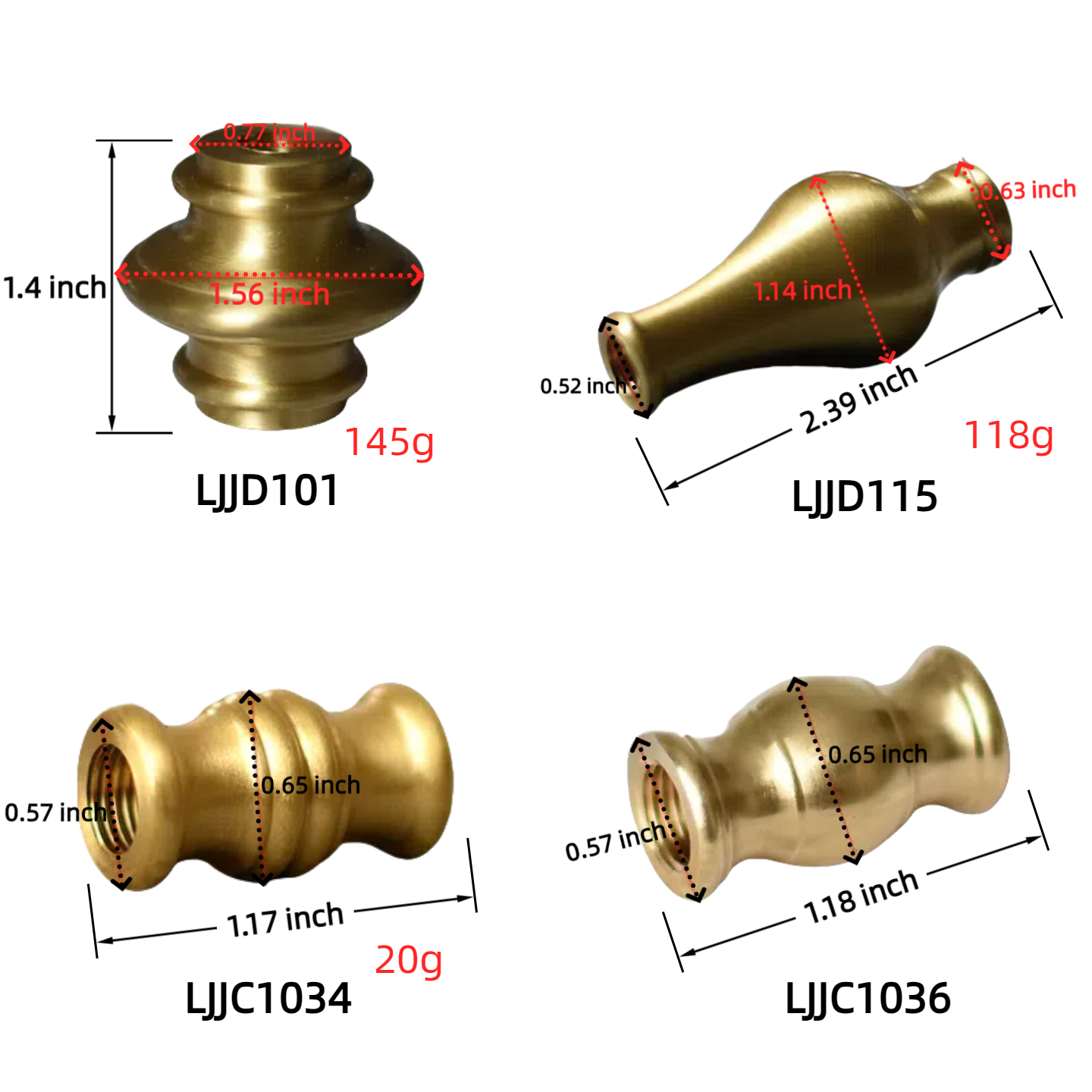 4 - Pack Brass Turned Parts with Hourglass - like Shape for Bohemian Tassel Table & Floor Lamps DIY Assembly (for Indoor Use)