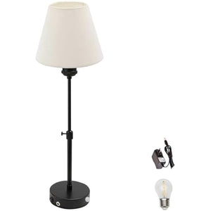 Kiven Auto ON/Off Battery Powered Table Lamp with fabric lampshade, adjustable height, ideal for bedside tables and hallways.